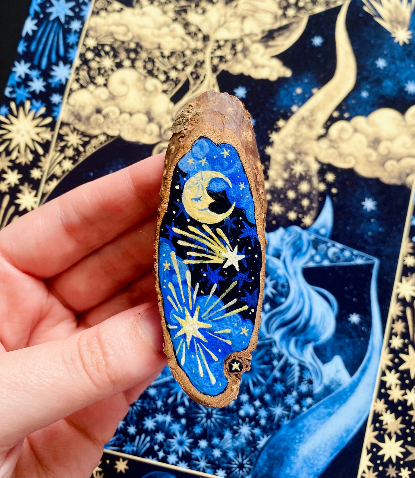Crescent Dreams | Wood Slice Painting