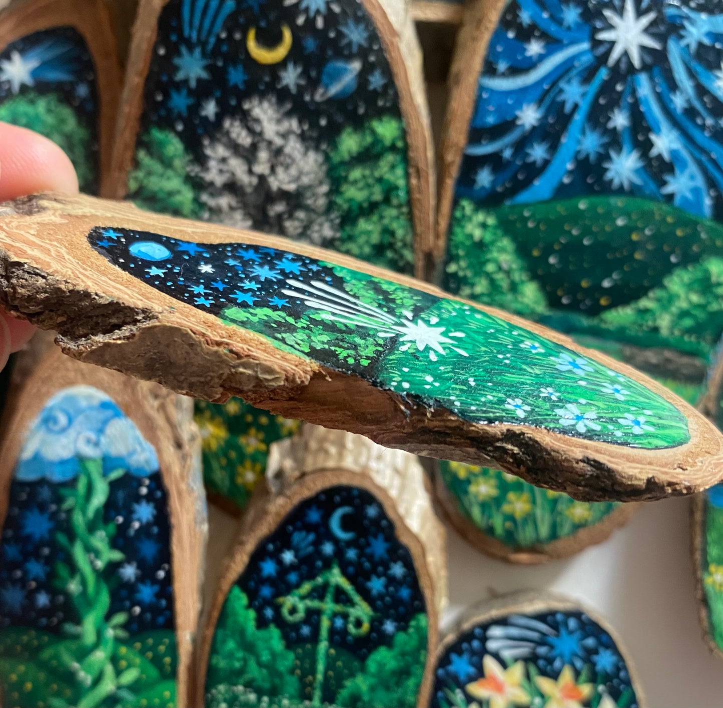 Starfall in the Meadow | Wood Slice Painting