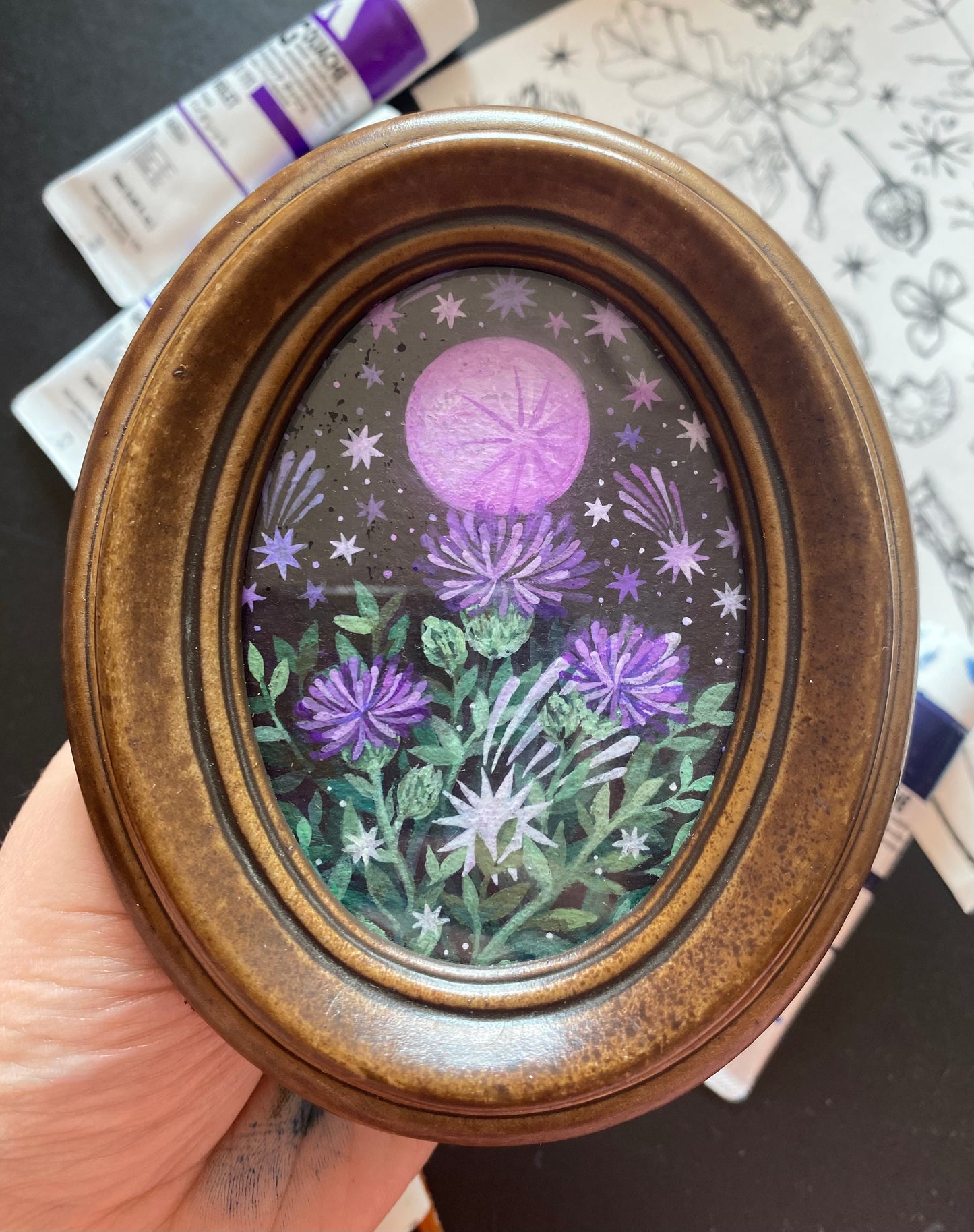Thistle Moon | Mini Framed Original Painting