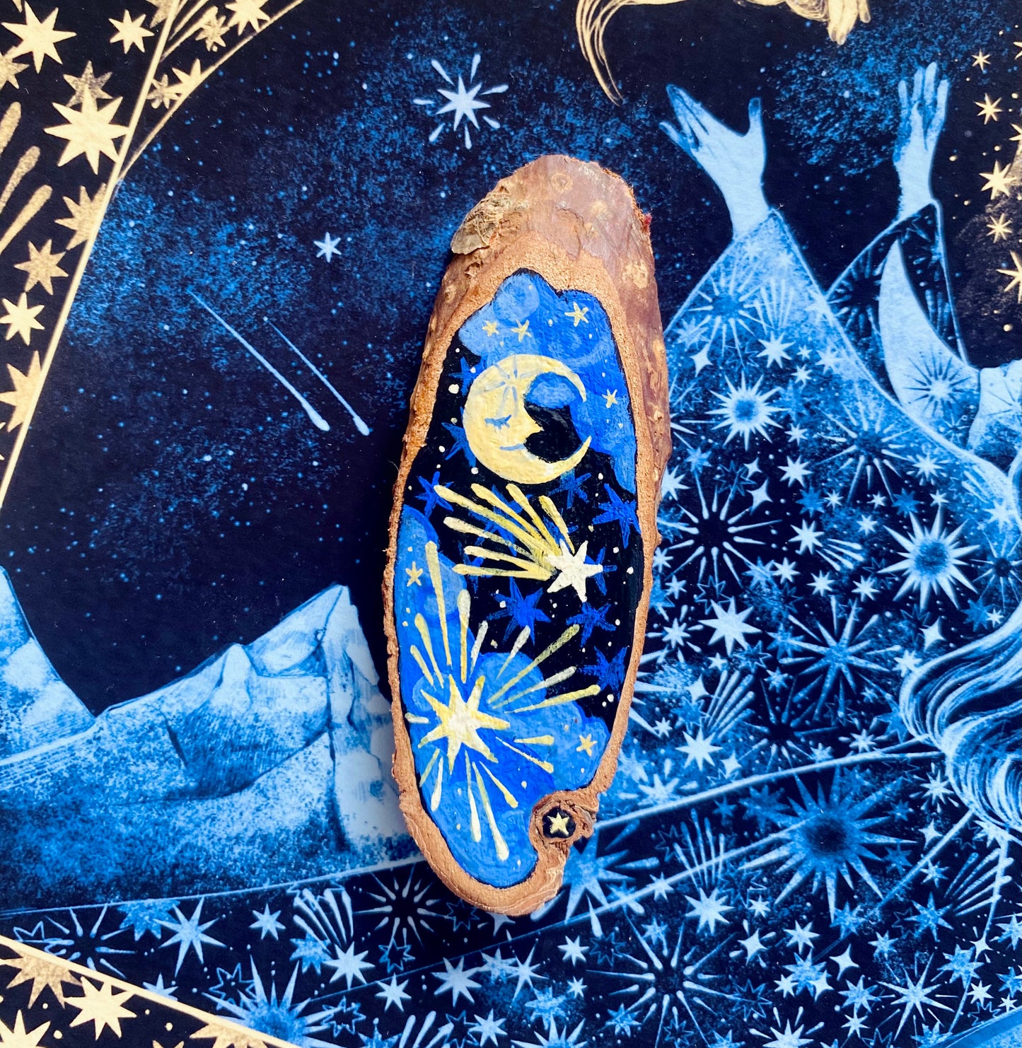 Crescent Dreams | Wood Slice Painting