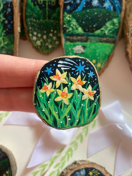 Sunny Daffodils | Wood Slice Painting