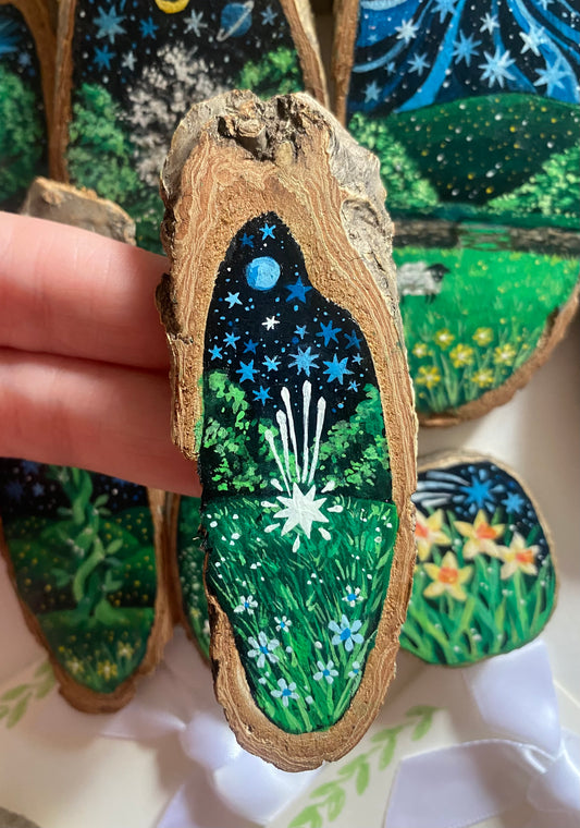 Starfall in the Meadow | Wood Slice Painting