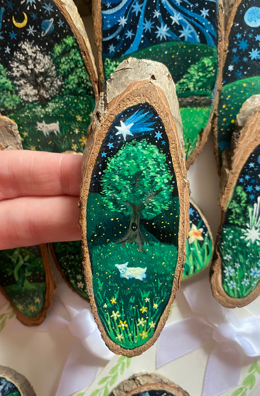 Resting Lamb | Wood Slice Painting