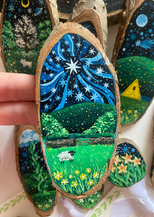 Star Dazzled Sheep | Wood Slice Painting