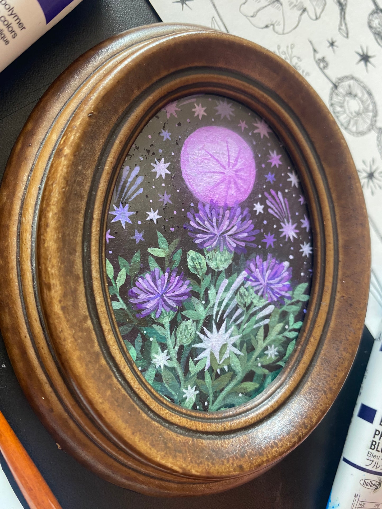 Thistle Moon | Mini Framed Original Painting