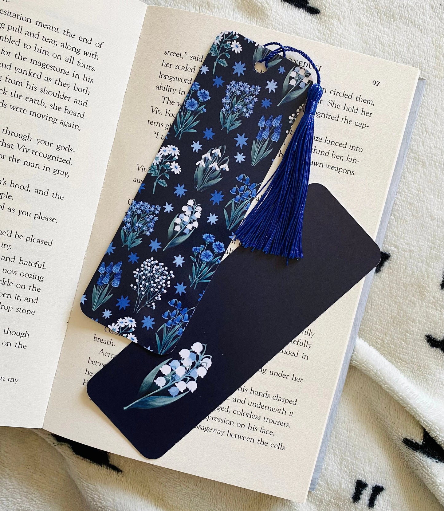 Blue White Flowers Bookmark