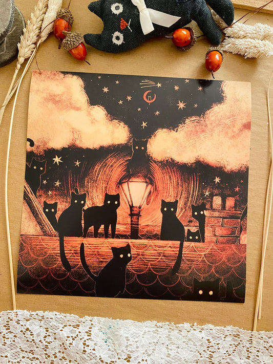 Rooftop Meeting At The Witching Hour | Square Print